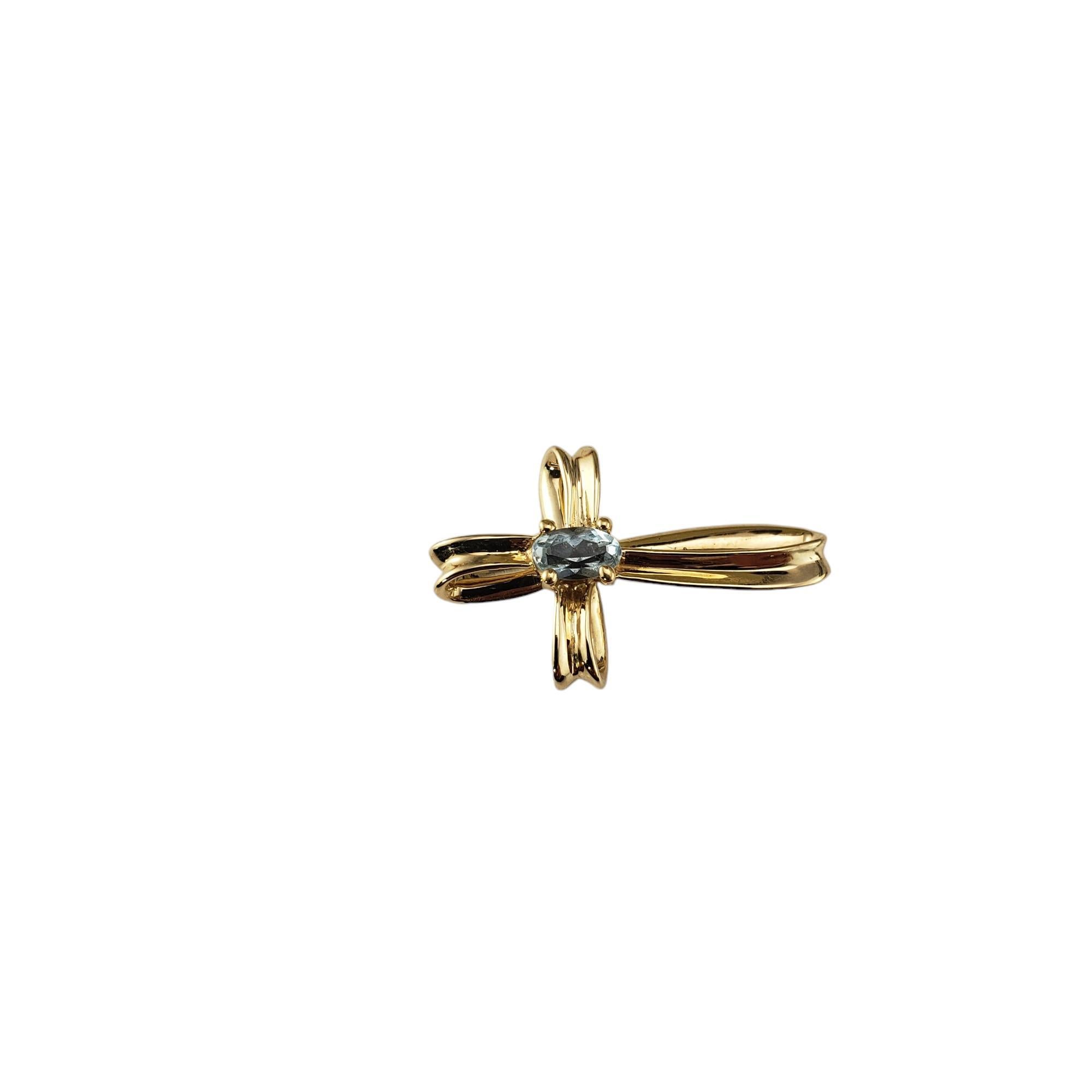 Contemporary 14 Karat Yellow Gold and Genuine Aquamarine Cross Pendant #18547