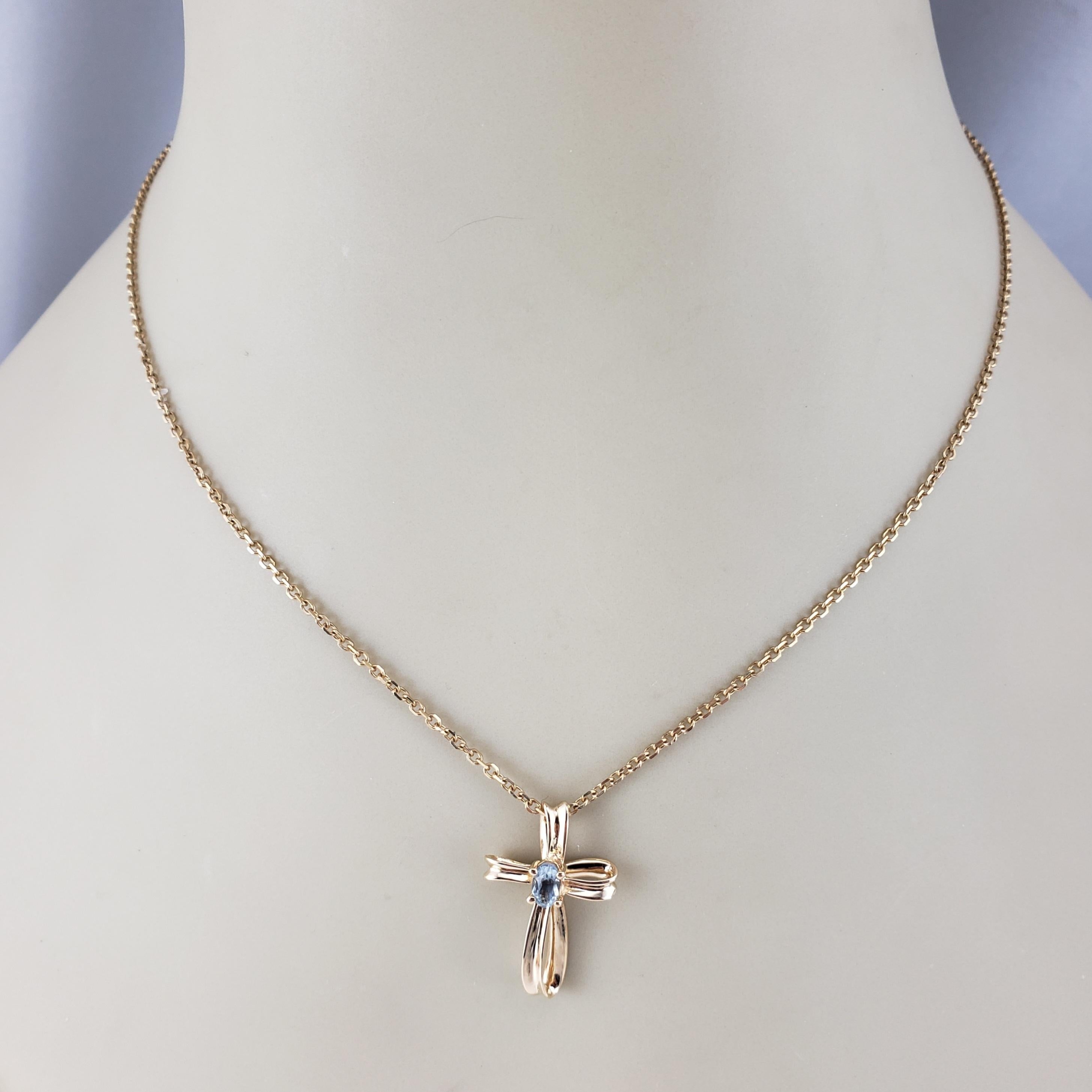 14 Karat Yellow Gold and Genuine Aquamarine Cross Pendant #18547 1