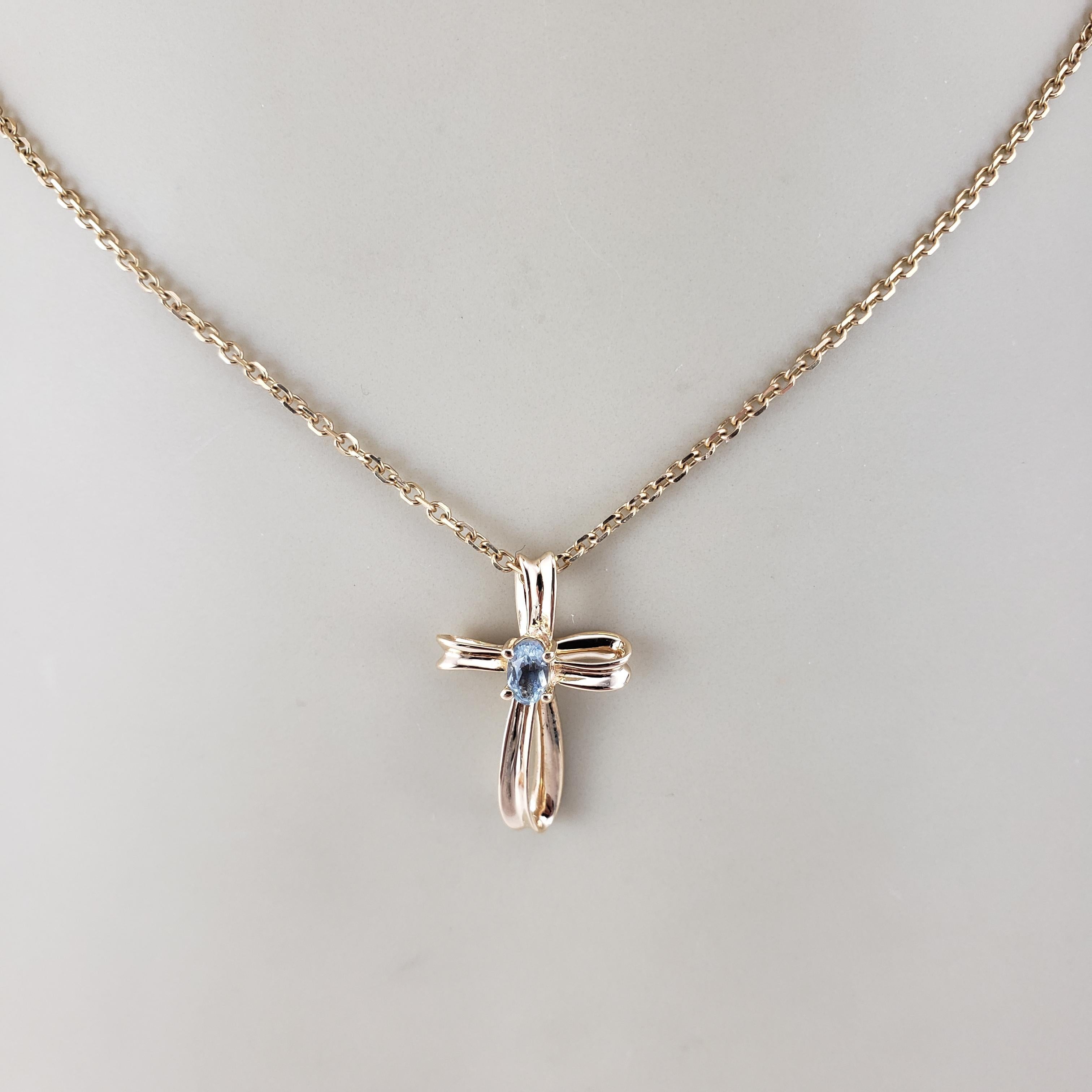14 Karat Yellow Gold and Genuine Aquamarine Cross Pendant #18547 2