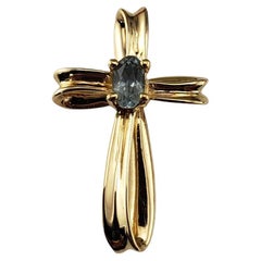 14 Karat Yellow Gold and Genuine Aquamarine Cross Pendant #18547