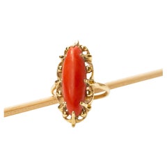 14 Karat Yellow Gold and Genuine Red Coral Ring 1970s