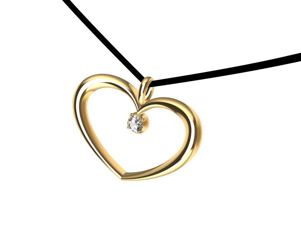 Contemporain Collier en or jaune 14 carats et diamants polis en forme de cœur conique, certifié GIA en vente