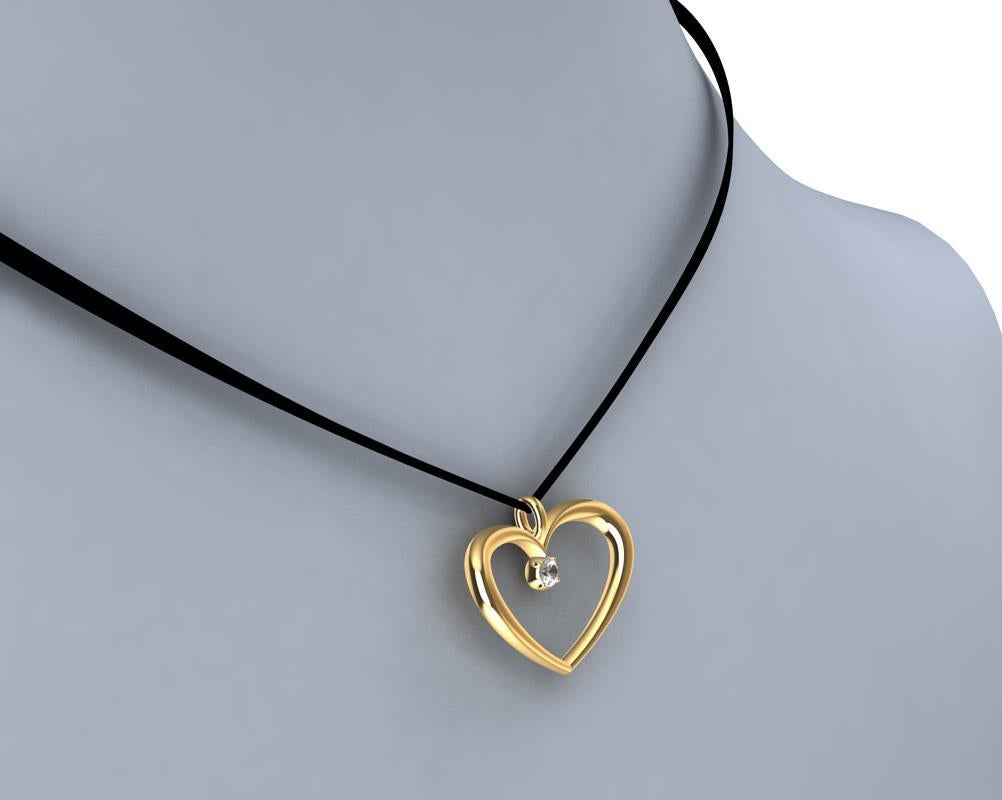 14 Karat Gelbgold und GIA Diamant polierte, spitz zulaufende Herz-Halskette für Damen oder Herren im Angebot