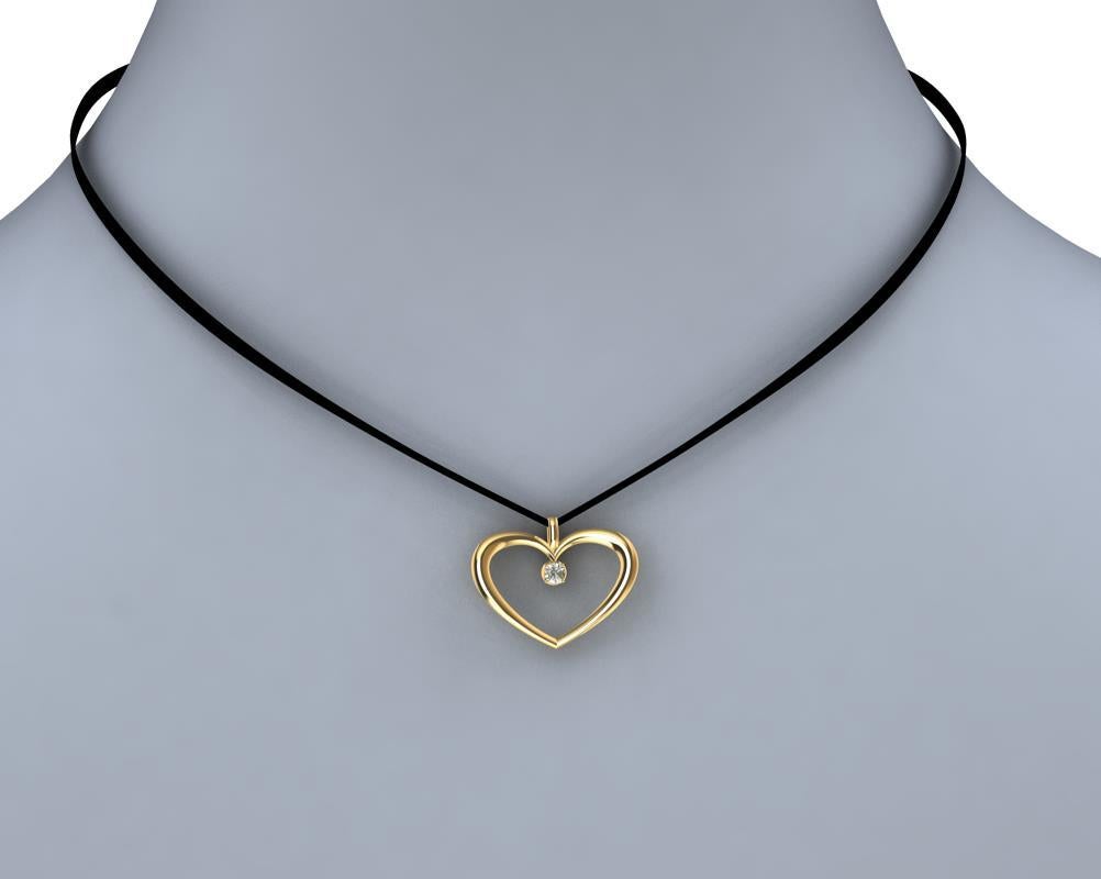 Contemporary 14 Karat Yellow Gold and GIA Diamond Polished Tapered Heart Necklace For Sale