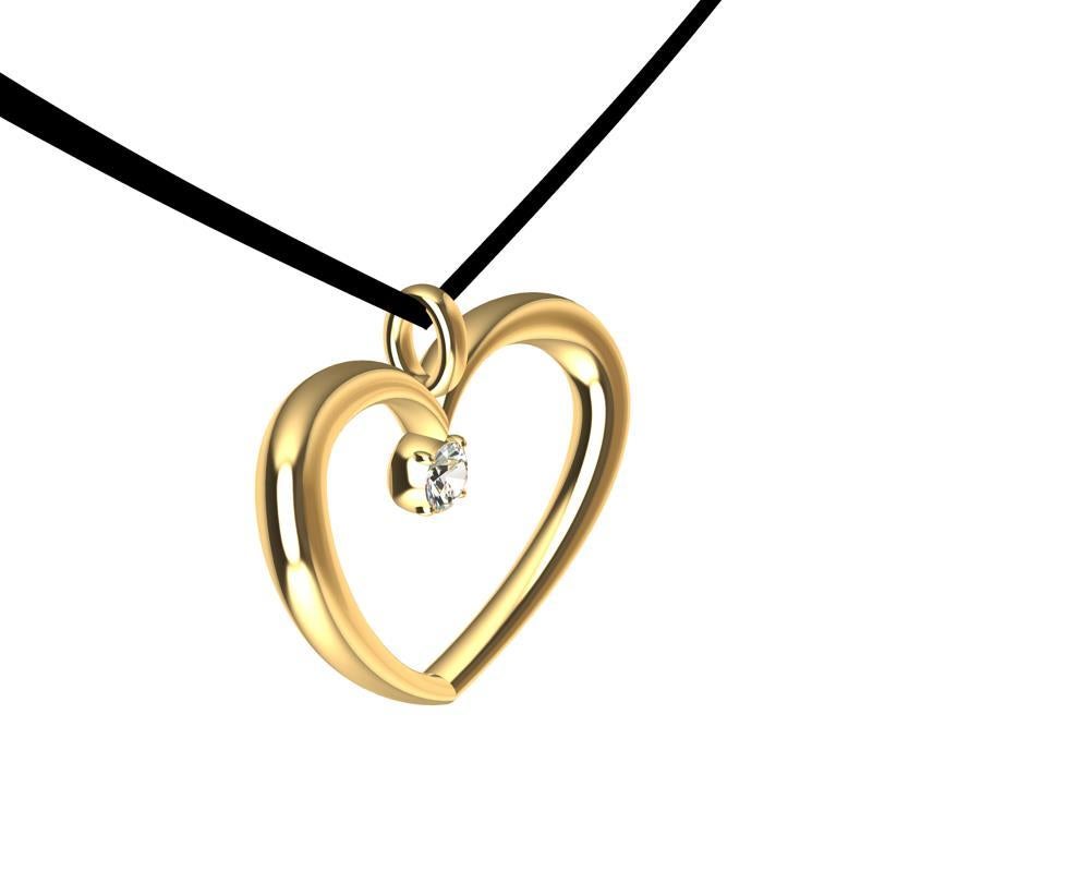 14 Karat Yellow Gold and GIA Diamond Polished Tapered Heart Necklace In New Condition For Sale In New York, NY