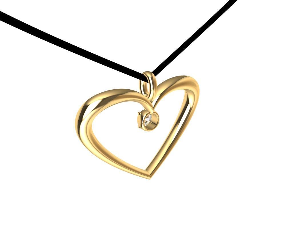 Women's or Men's 14 Karat Yellow Gold and GIA Diamond Polished Tapered Heart Necklace For Sale