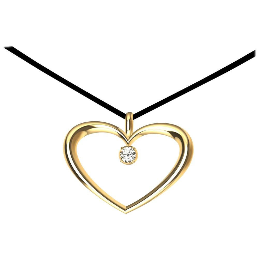 14 Karat Yellow Gold and GIA Diamond Polished Tapered Heart Necklace