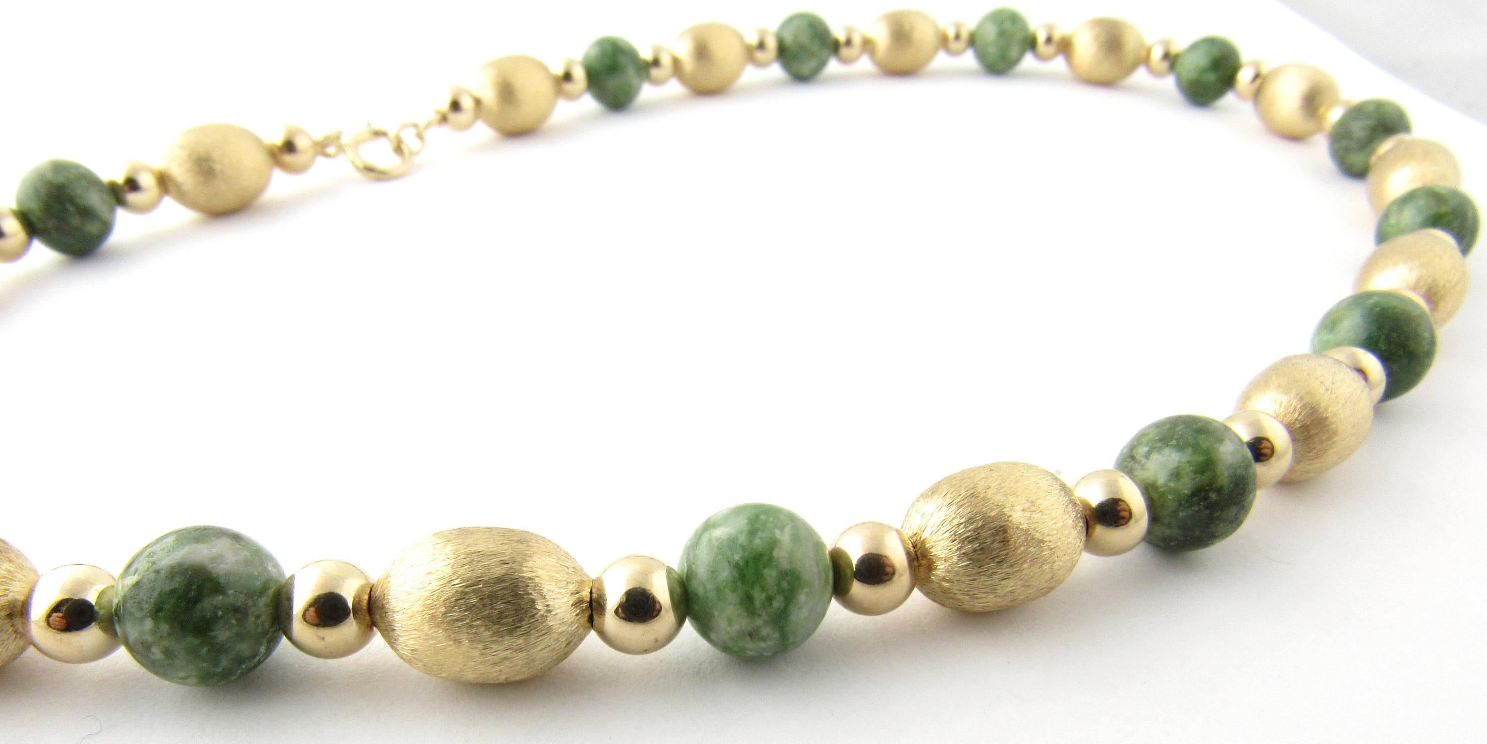Women's 14 Karat Yellow Gold and Green Jade Beaded Necklace