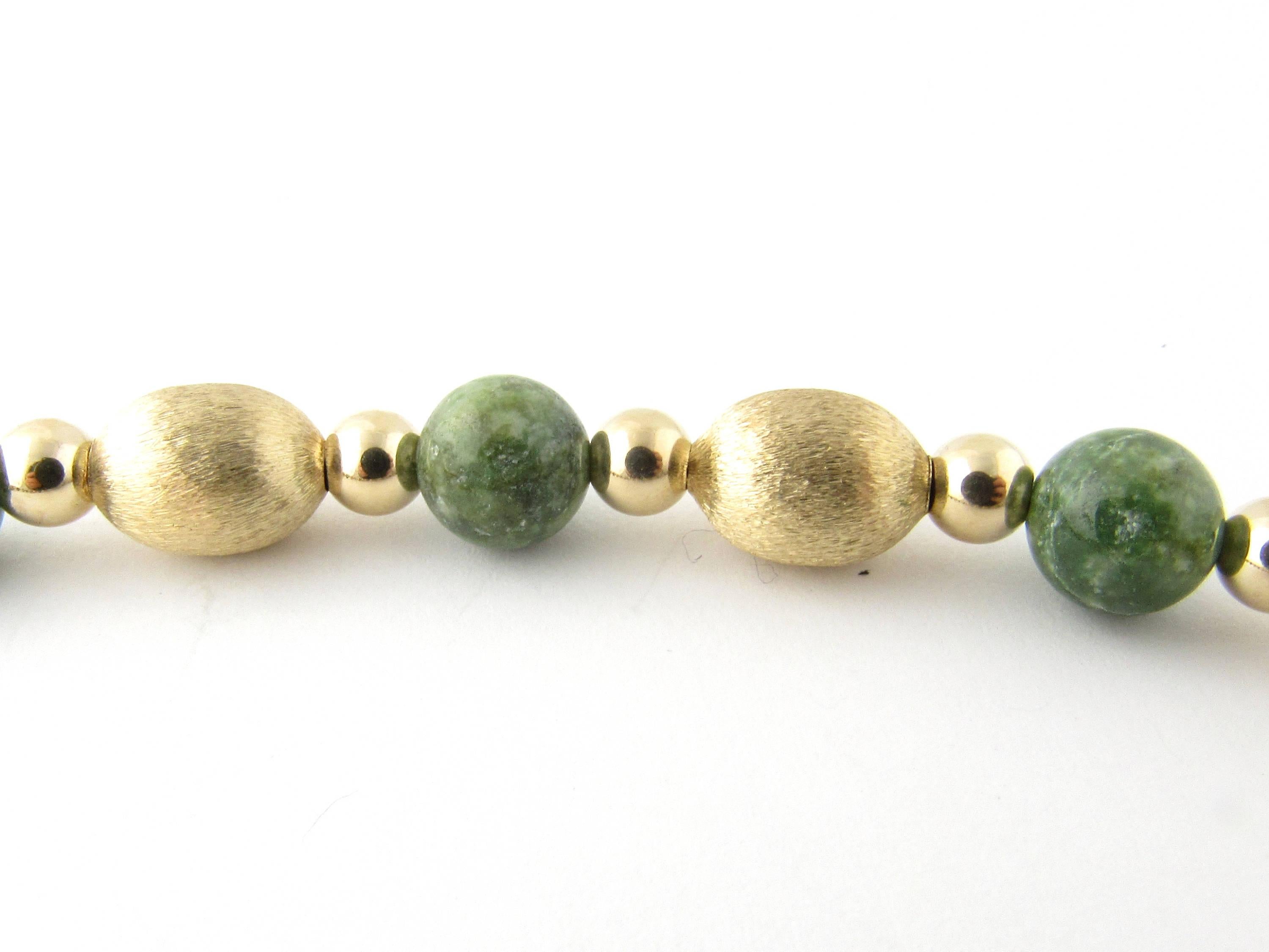 14 Karat Yellow Gold and Green Jade Beaded Necklace 1