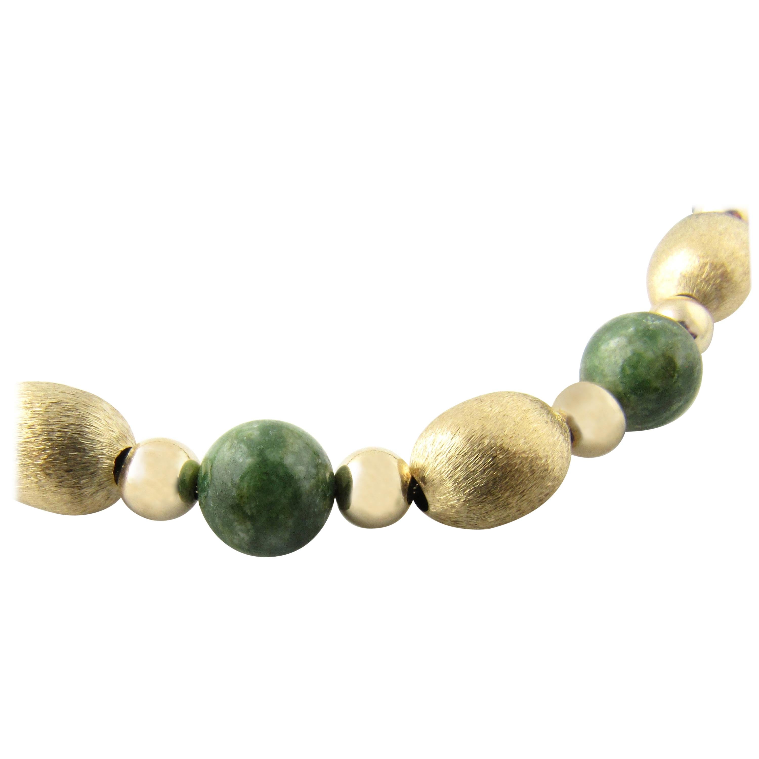 14 Karat Yellow Gold and Green Jade Beaded Necklace