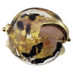 14 Karat Yellow Gold and Iridescent Glass Stone Ring