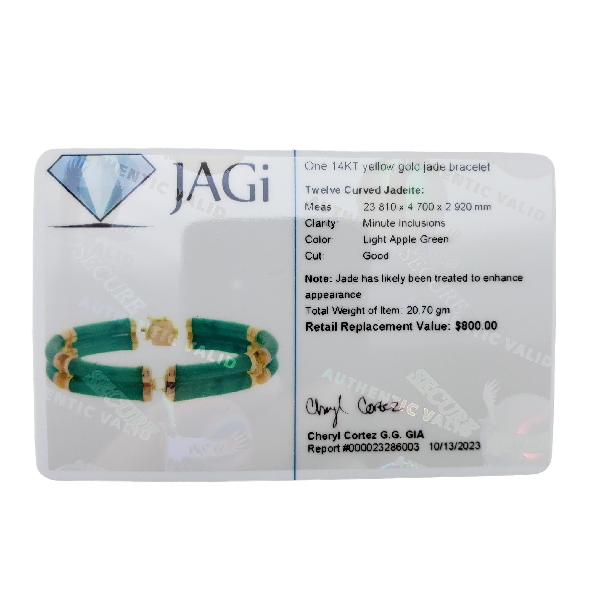 14 Karat Gelbgold und Jade-Armband JAGi zertifiziert #15761 4