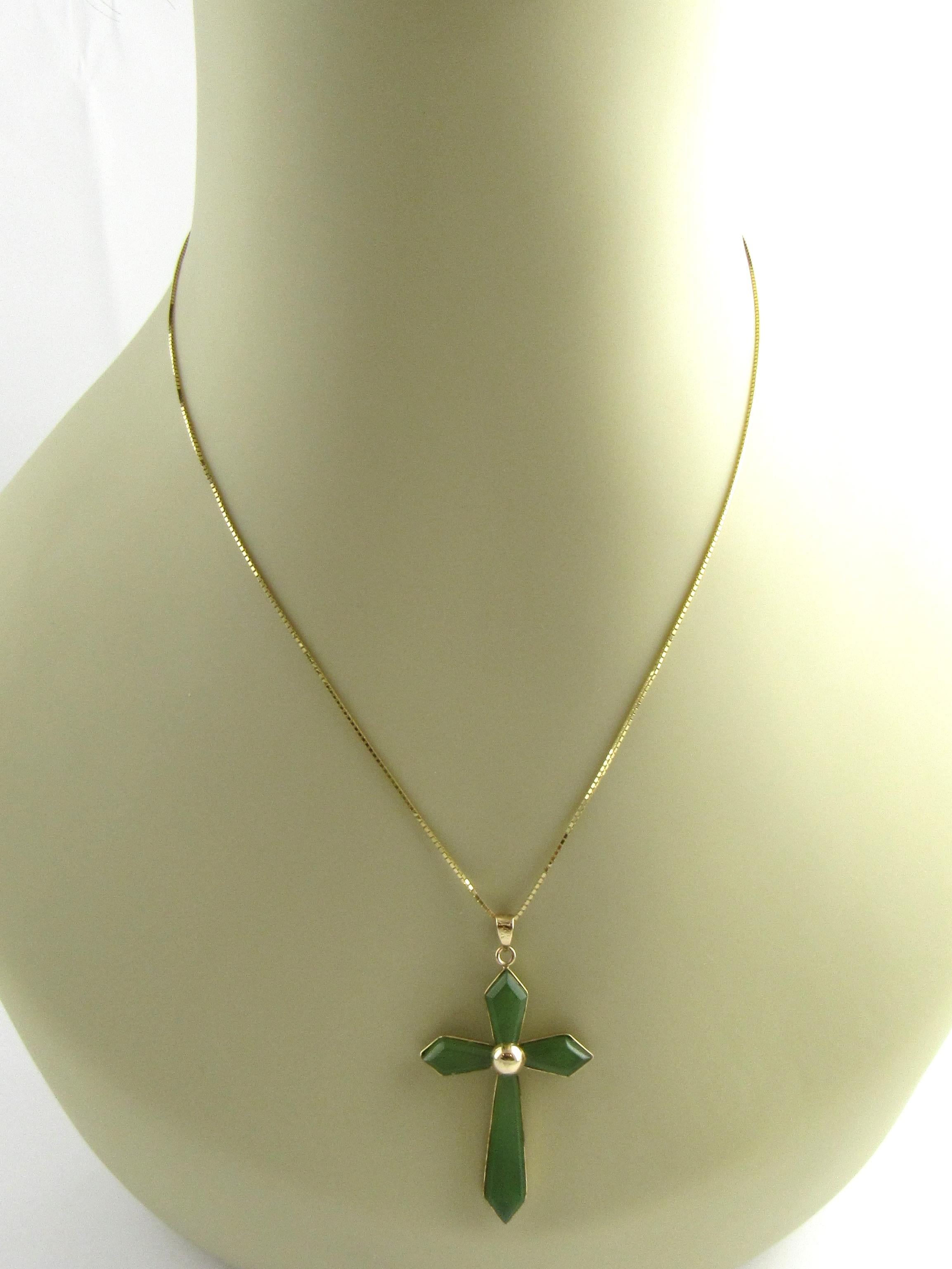 14 Karat Yellow Gold and Jade Cross Pendant 1