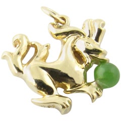 14 Karat Yellow Gold and Jade Dragon Charm