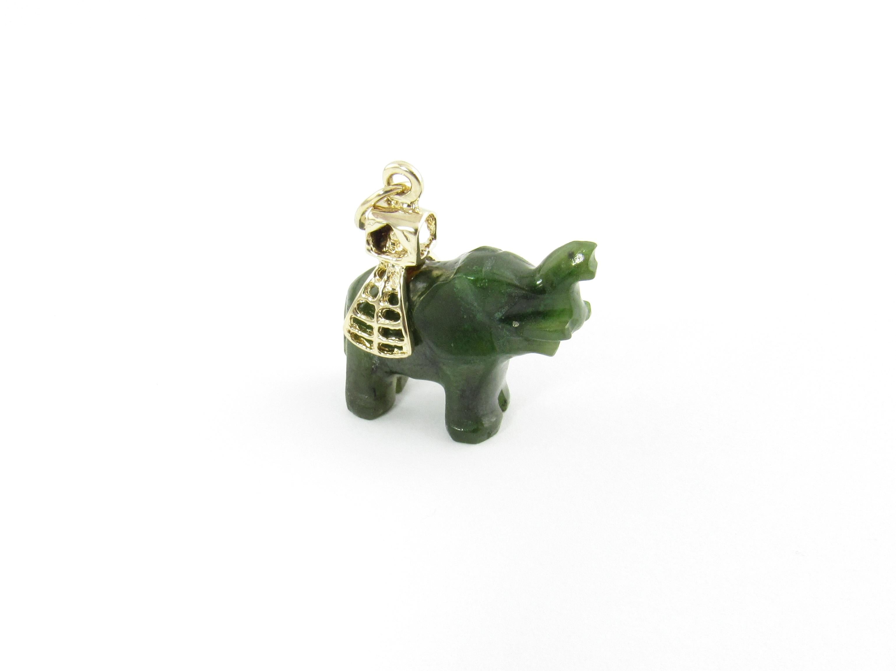 14 Karat Yellow Gold and Jade Elephant Pendant 1