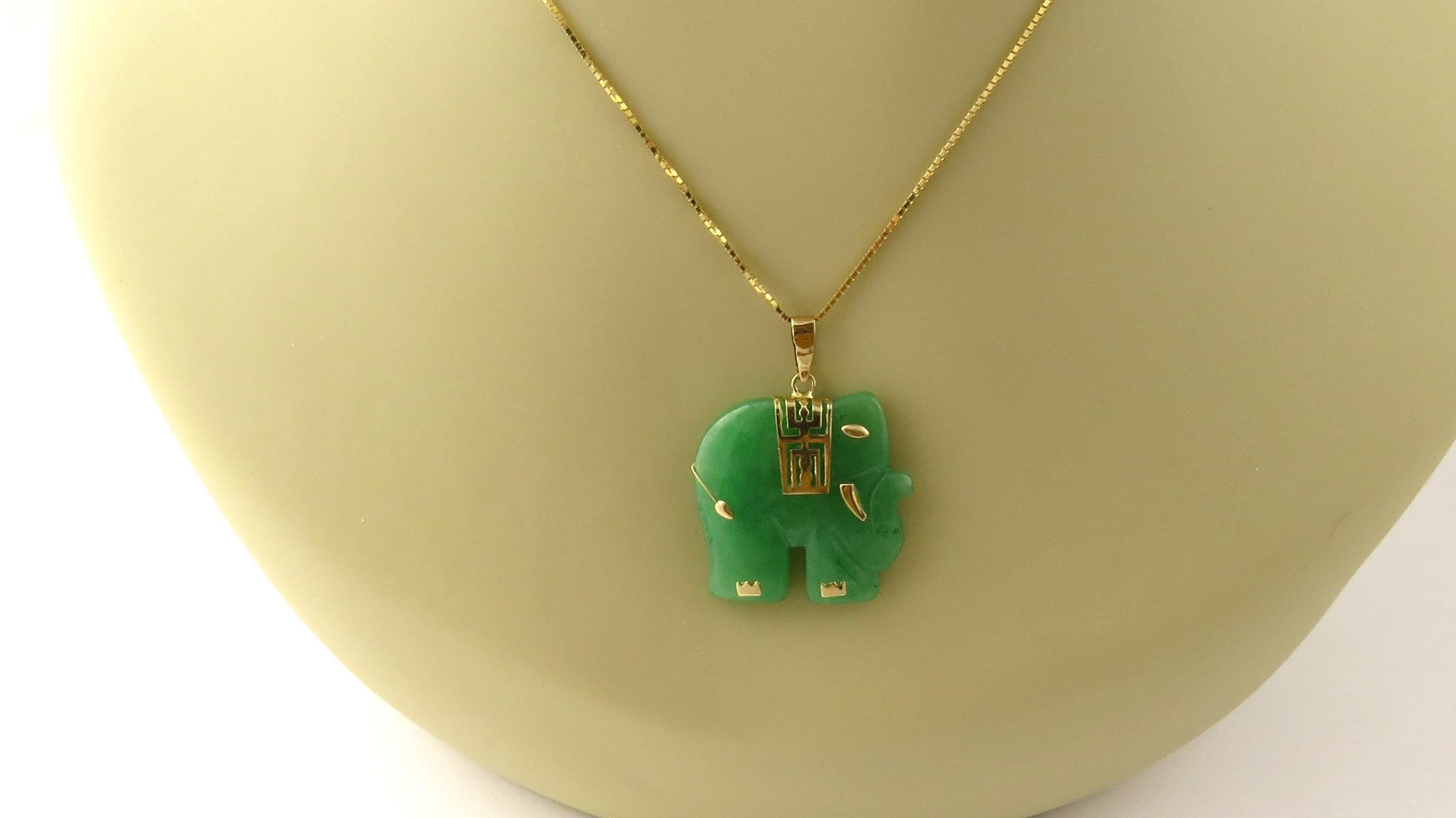 Women's 14 Karat Yellow Gold and Jade Elephant Pendant