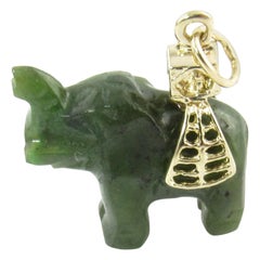 14 Karat Yellow Gold and Jade Elephant Pendant