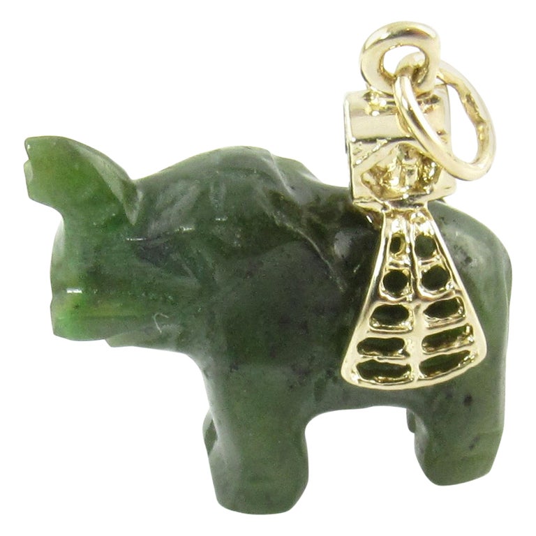 14 Karat Yellow Gold and Jade Elephant Pendant at 1stdibs