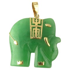 14 Karat Yellow Gold and Jade Elephant Pendant