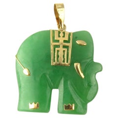 Vintage 14 Karat Yellow Gold and Jade Elephant Pendant