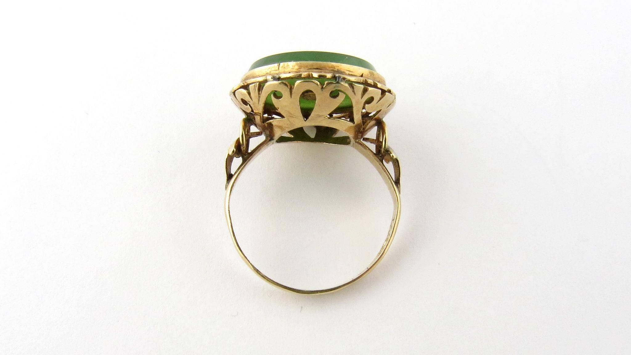 14 Karat Yellow Gold and Jade Good Fortune Ring In Good Condition In Washington Depot, CT