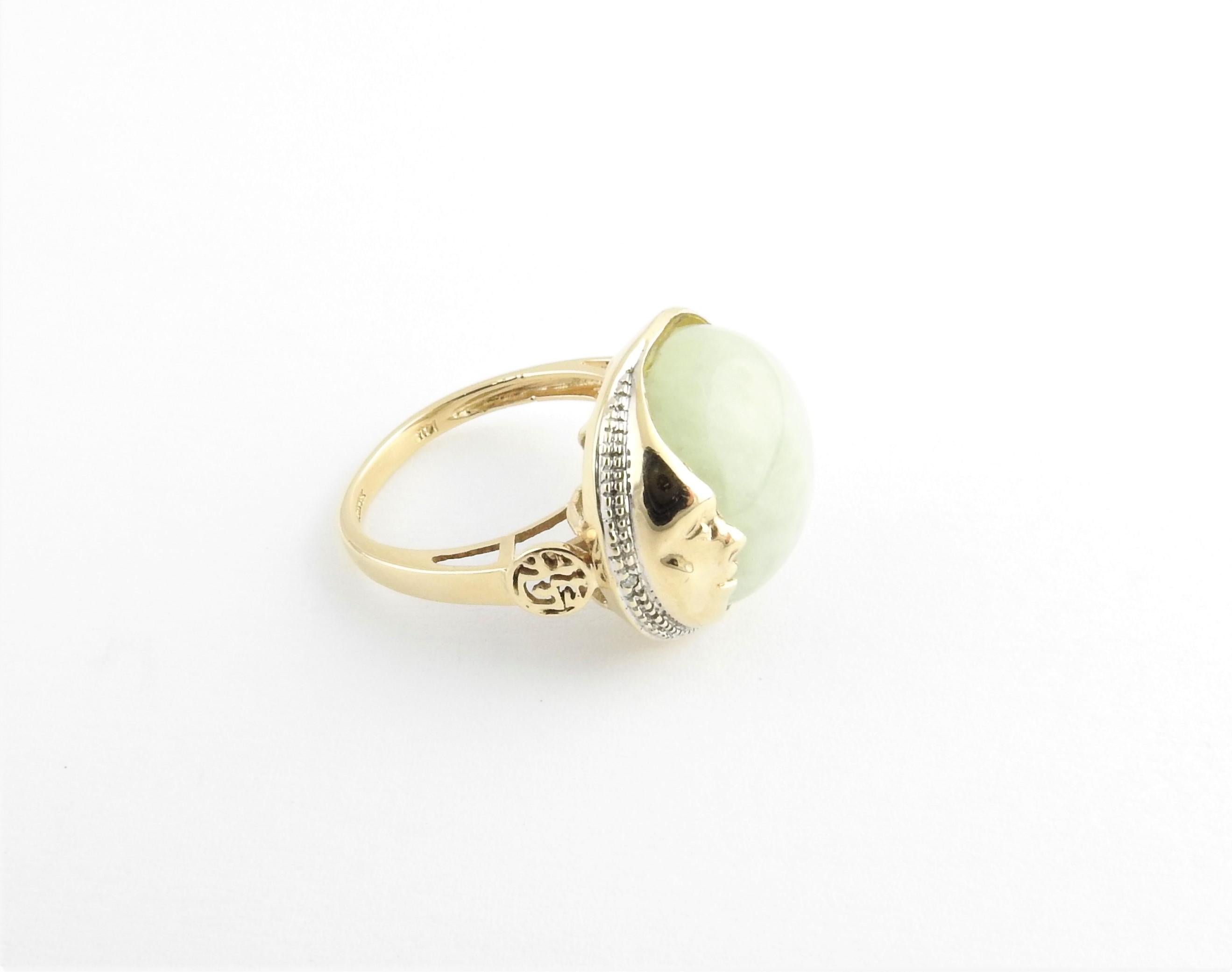 Women's 14 Karat Yellow Gold and Jade Man in the Moon Ring