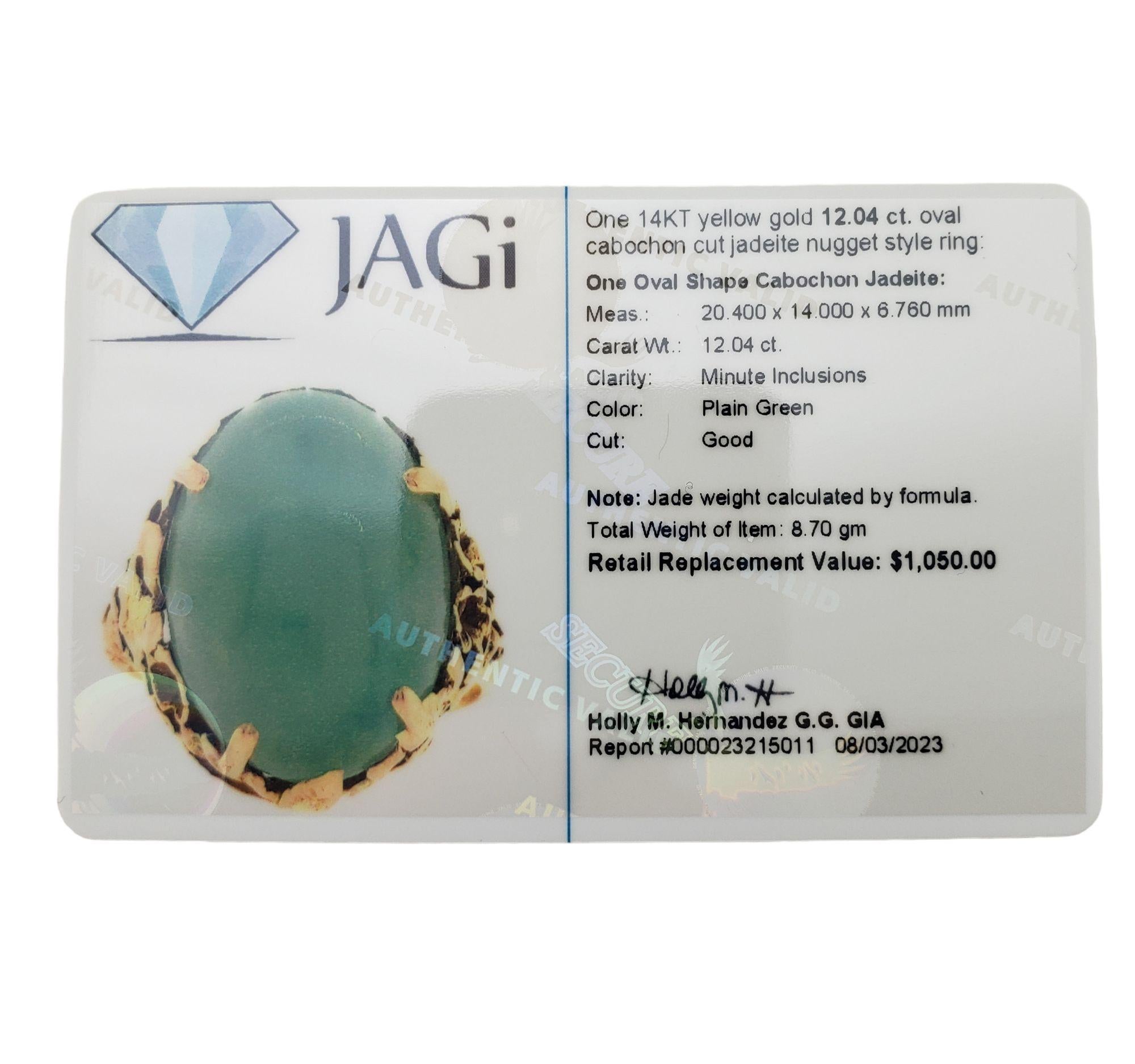 14 Karat Yellow Gold and Jade Ring Size 7.5 JAGi Certified #15260 3