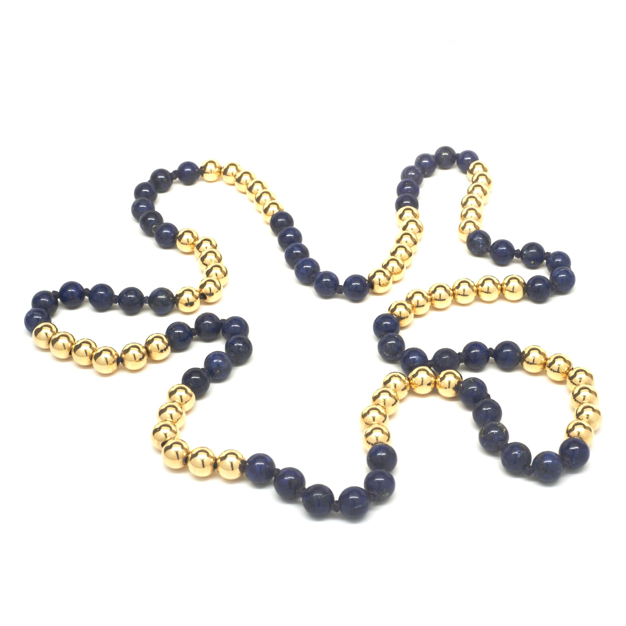 14 Karat Gelbgold und Lapis Lazuli Perlenkette im Zustand „Hervorragend“ in Scottsdale, AZ