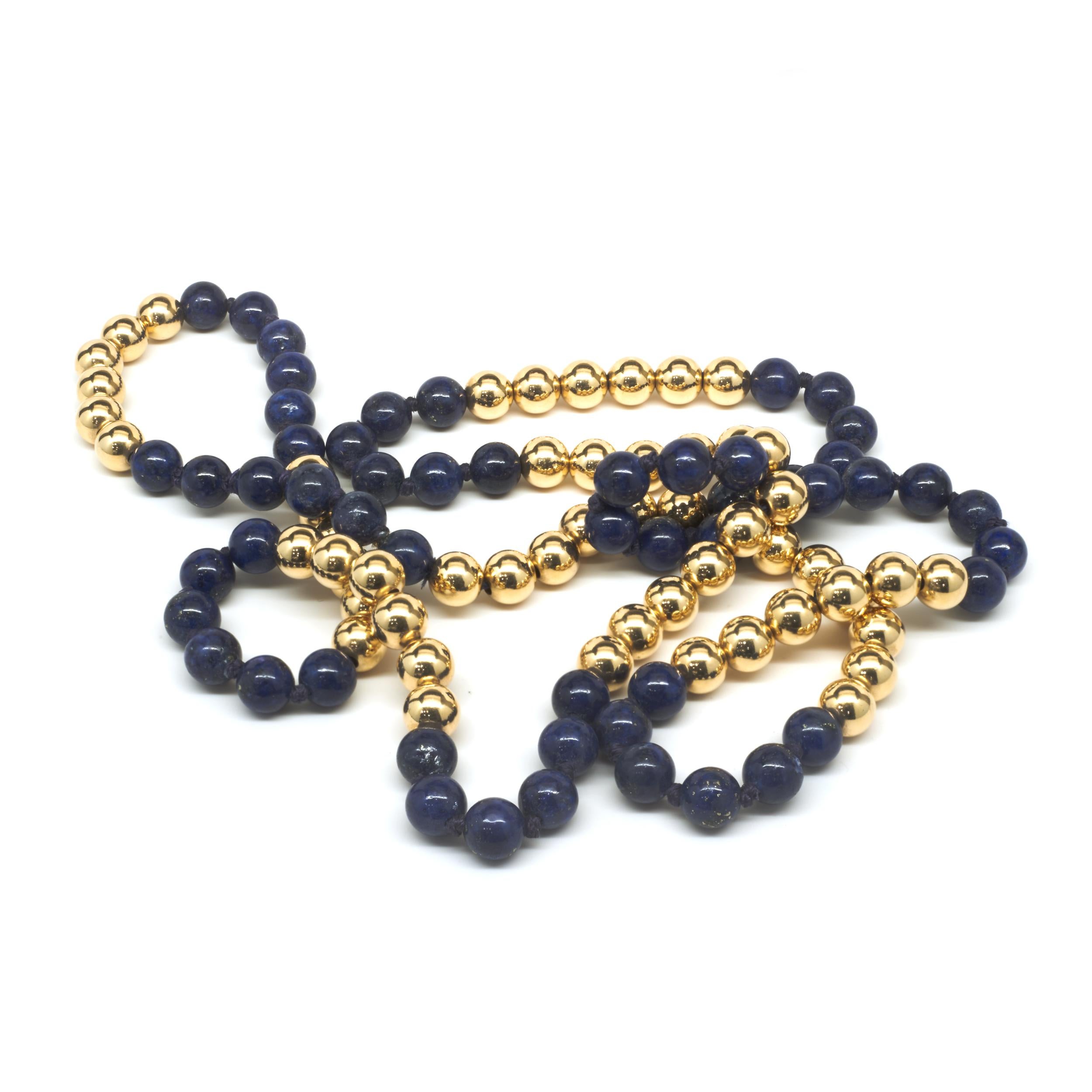 14 Karat Gelbgold und Lapis Lazuli Perlenkette Damen