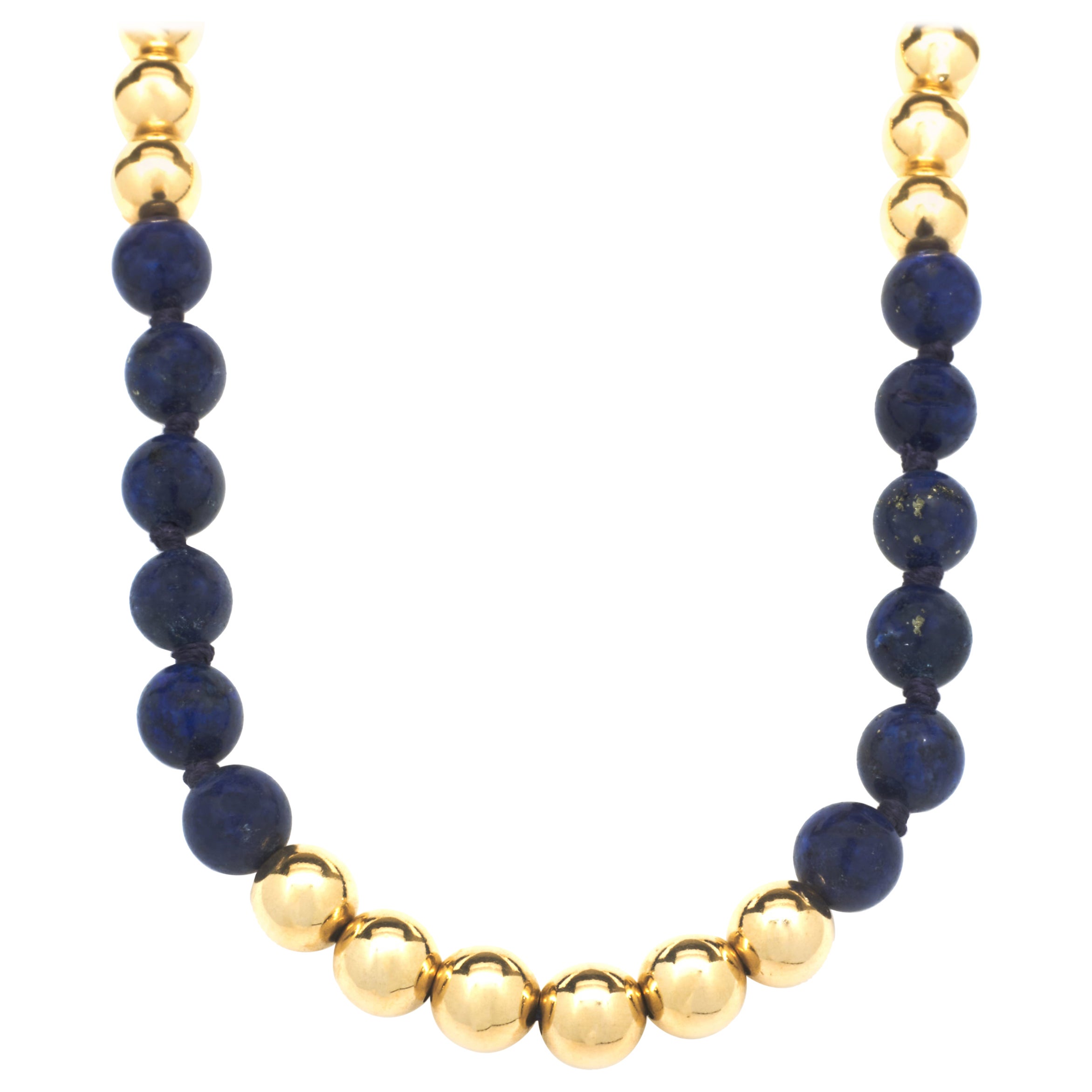 14 Karat Gelbgold und Lapis Lazuli Perlenkette