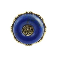 14 Karat Yellow Gold and Lapis Good Fortune Ring