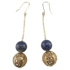 14 Karat Yellow Gold and Lapis Lazuli Dangle Earrings #19653
