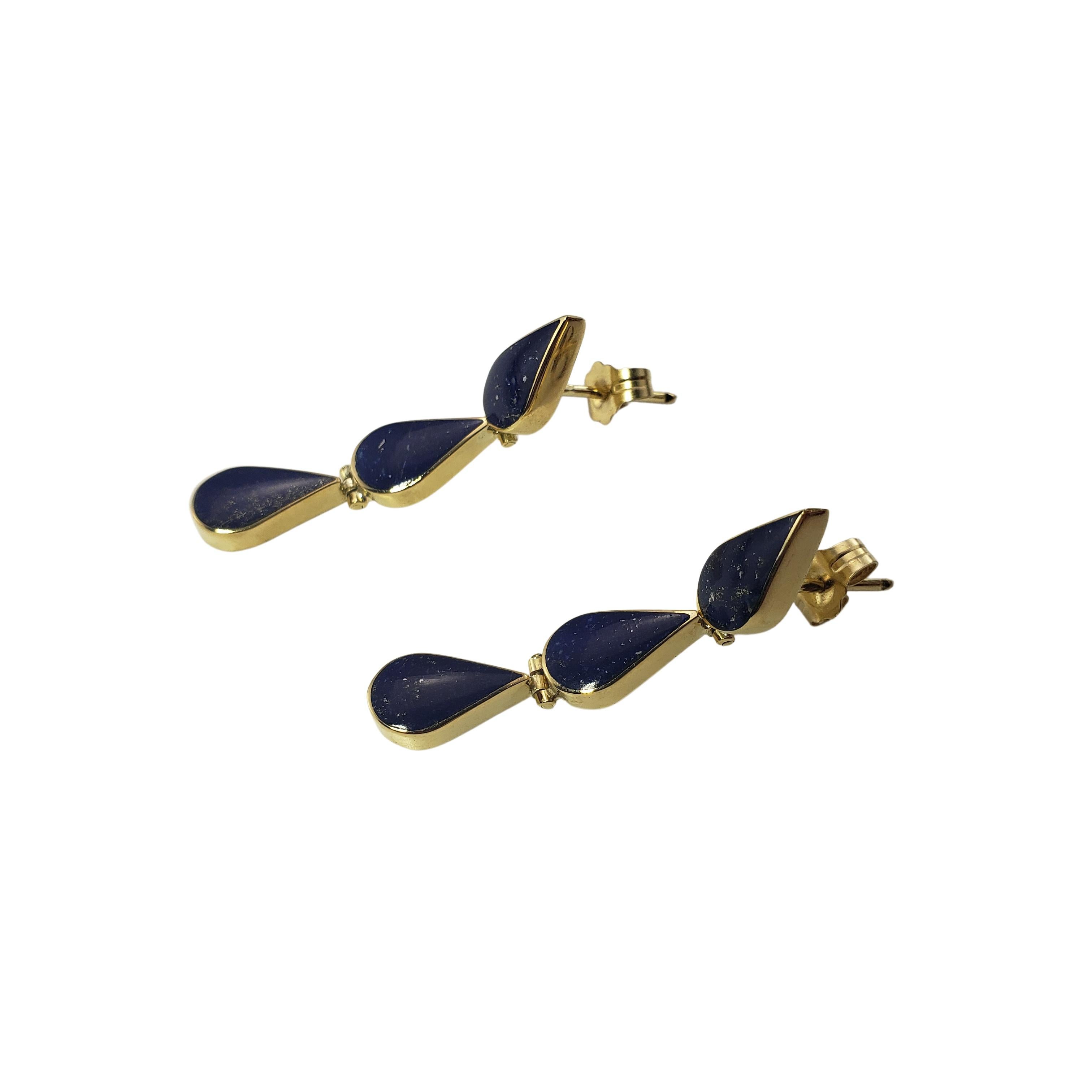 Pear Cut 14 Karat Yellow Gold and Lapis Lazuli Dangle Earrings For Sale