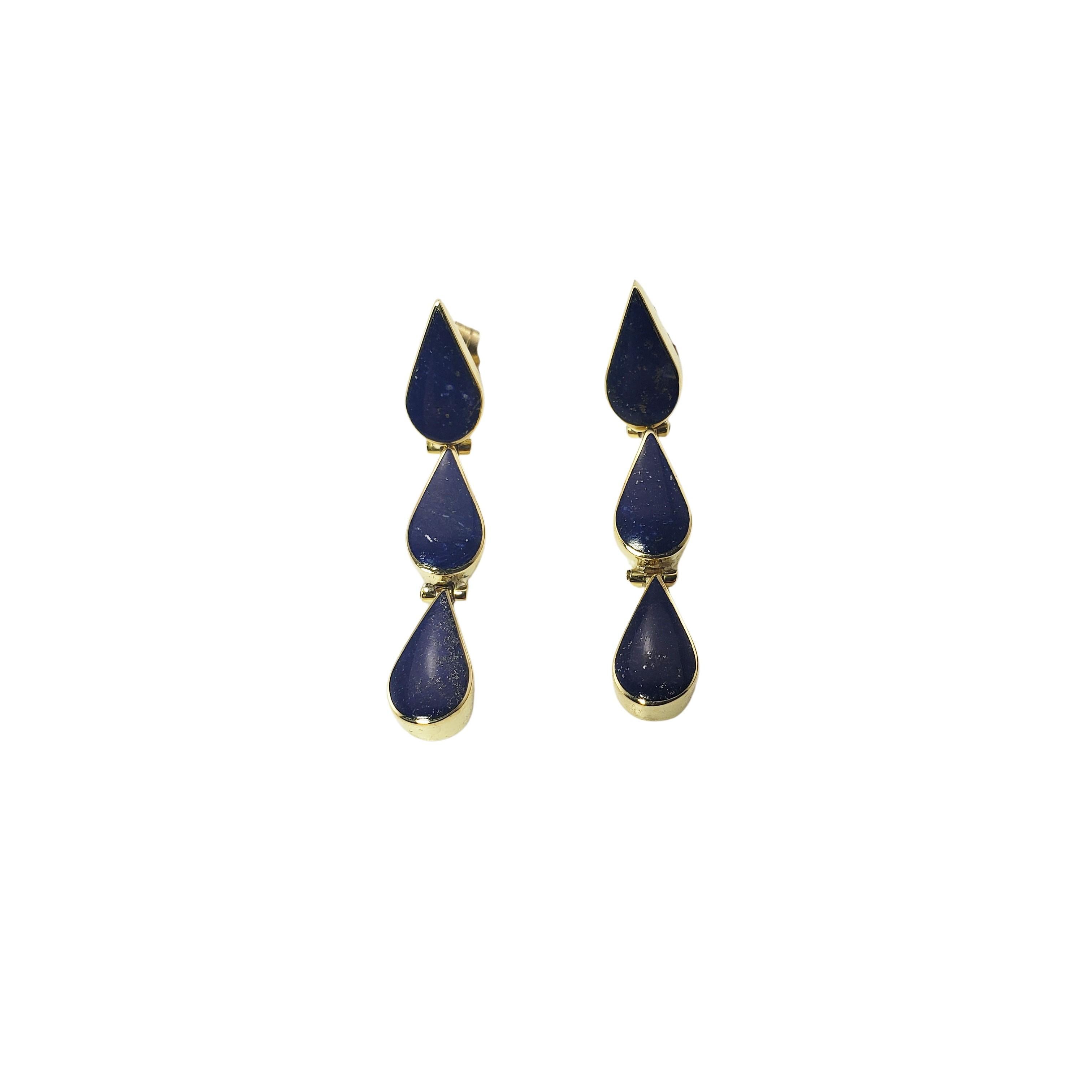 14 Karat Yellow Gold and Lapis Lazuli Dangle Earrings In Good Condition For Sale In Washington Depot, CT