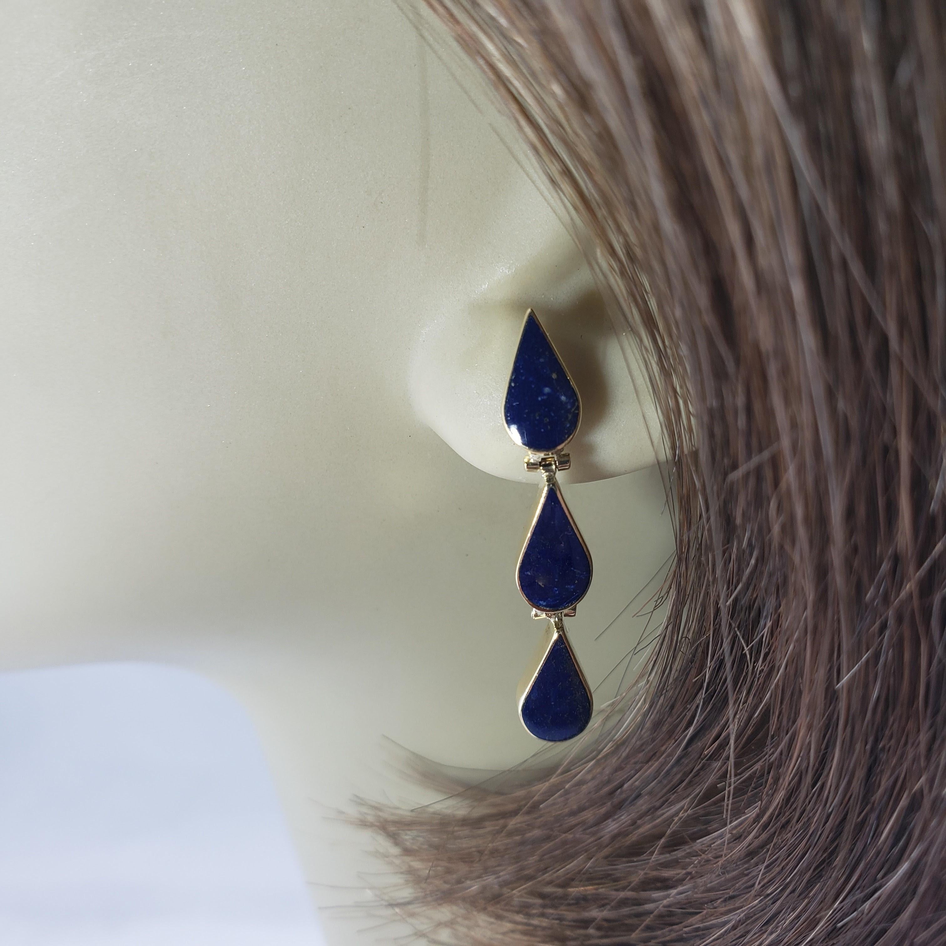 Women's 14 Karat Yellow Gold and Lapis Lazuli Dangle Earrings For Sale