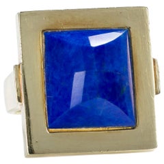 Vintage 14 Karat Yellow Gold and Lapis Lazuli Square Frame Dress Ring