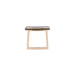14 Karat Yellow Gold and Lapis Ring with Black Diamond Halo