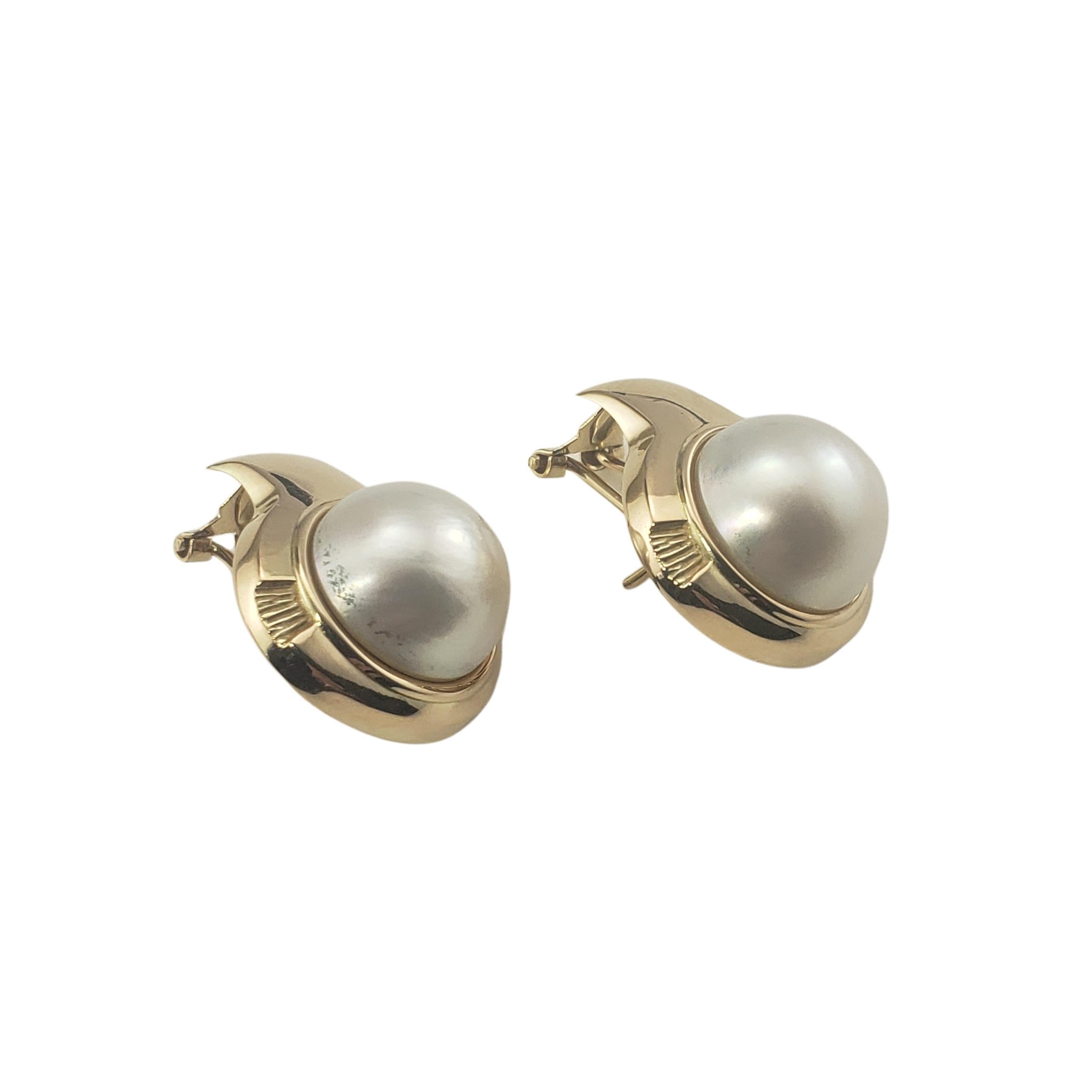 Cabochon 14 Karat Yellow Gold and Mabe Pearl Earrings For Sale