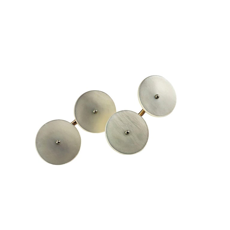 Boutons De Manchette Vintage Or 14 Carats Jaune Et Blanc Avec Nacre - Art Deco