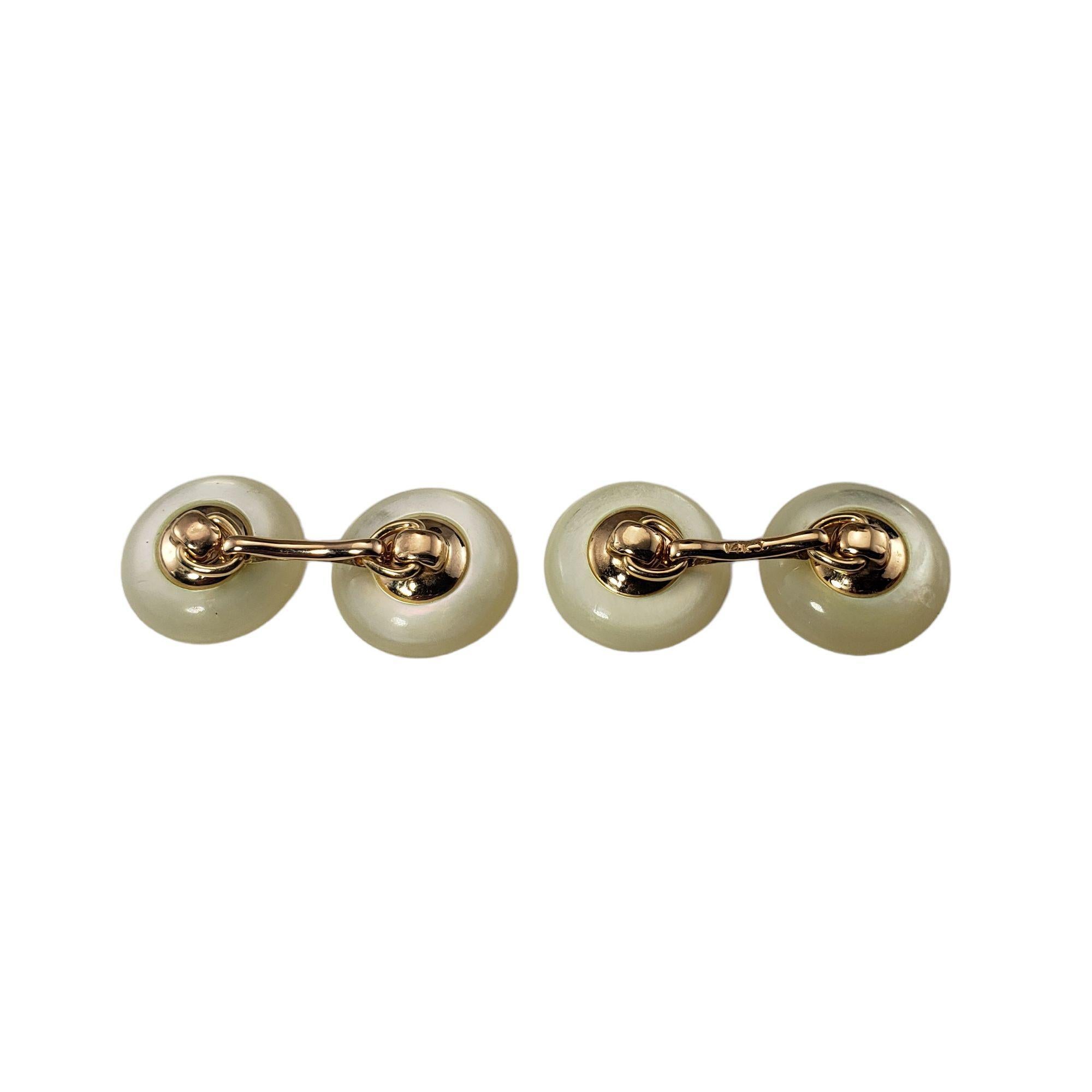 Round Cut 14 Karat Yellow Gold and Mother of Pearl Cufflinks #15239 For Sale