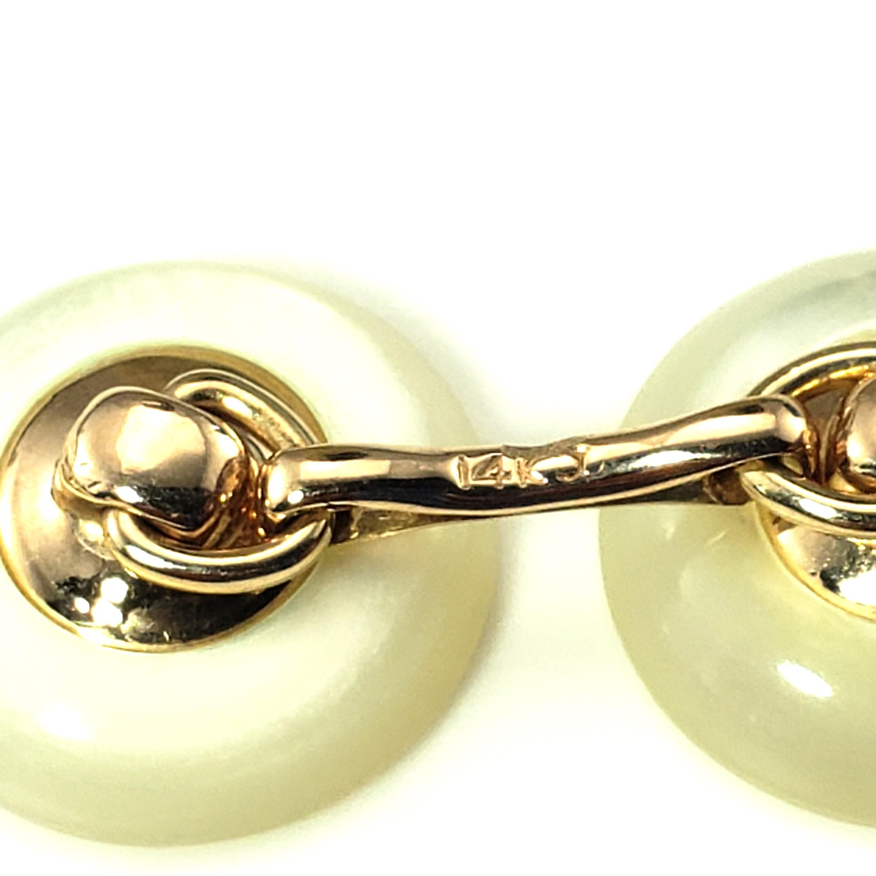 14 Karat Yellow Gold and Mother of Pearl Cufflinks #15239 For Sale 1