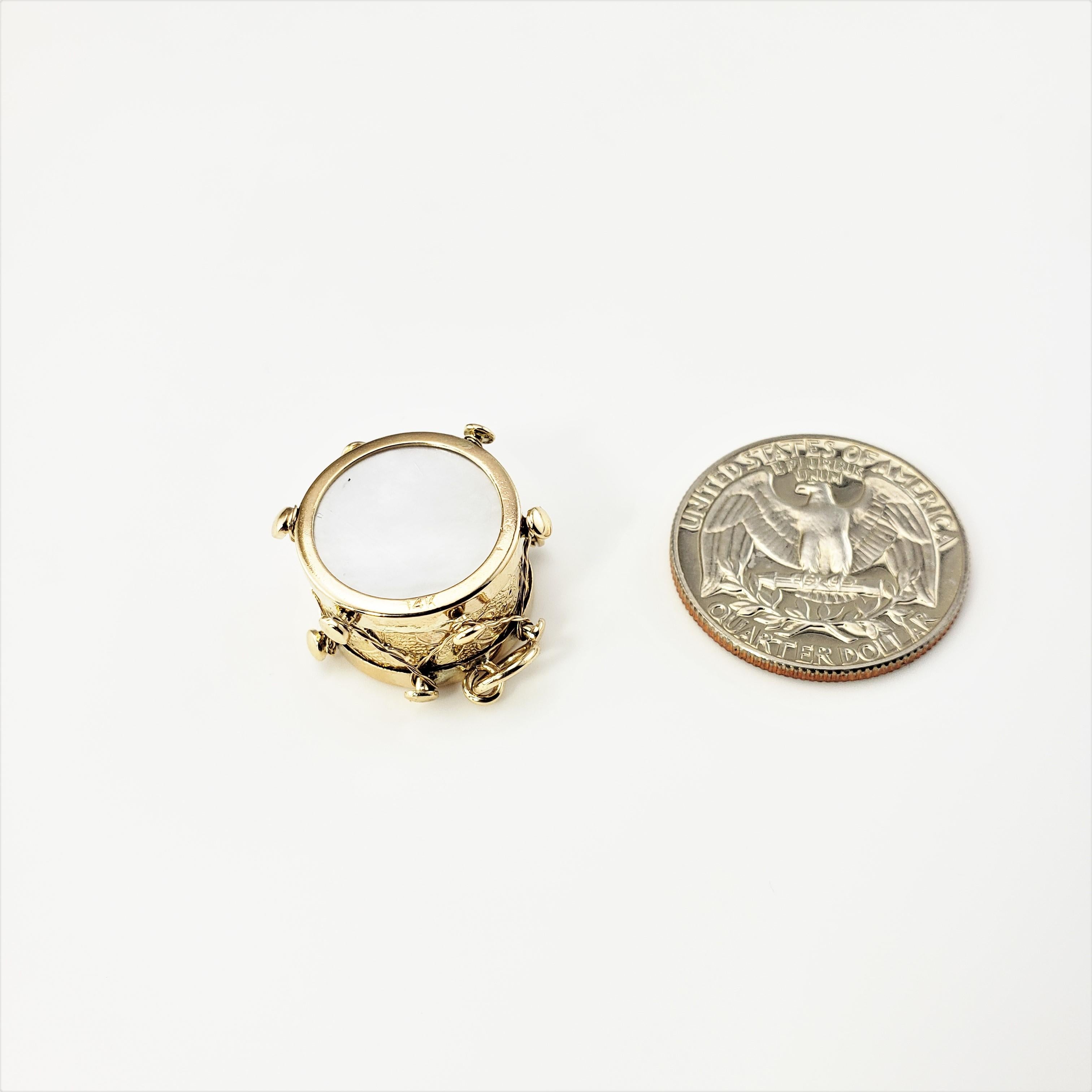 14 Karat Yellow Gold and Mother of Pearl Drum Charm For Sale 2