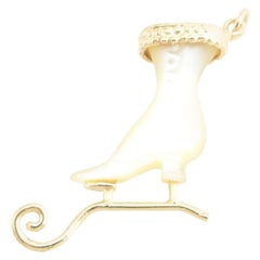 Vintage 14 Karat Yellow Gold and Mother of Pearl Ice Skate Charm