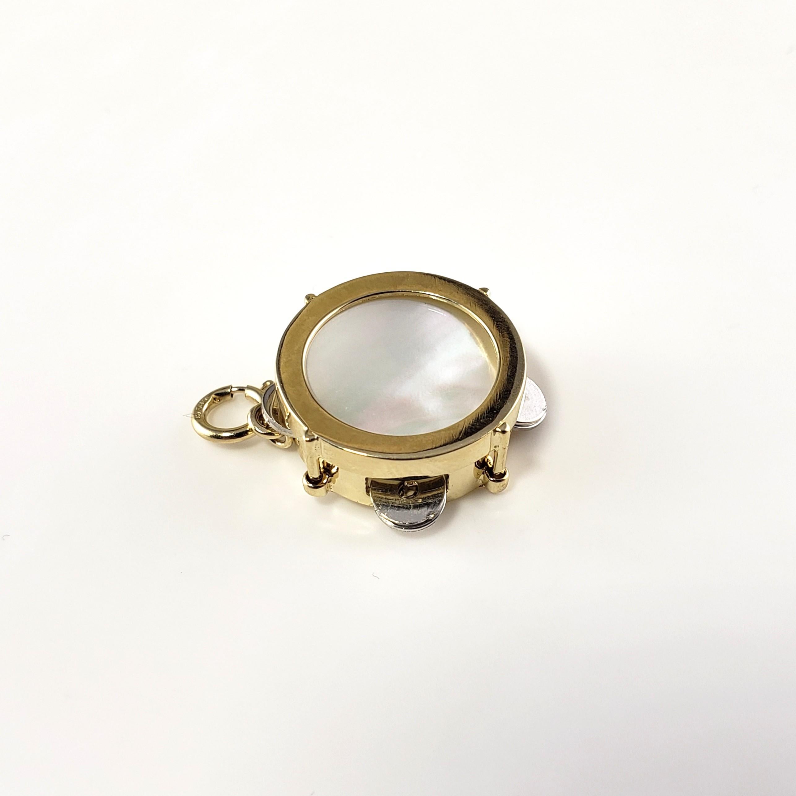 14 Karat Yellow Gold and Mother of Pearl Tambourine Charm For Sale 2