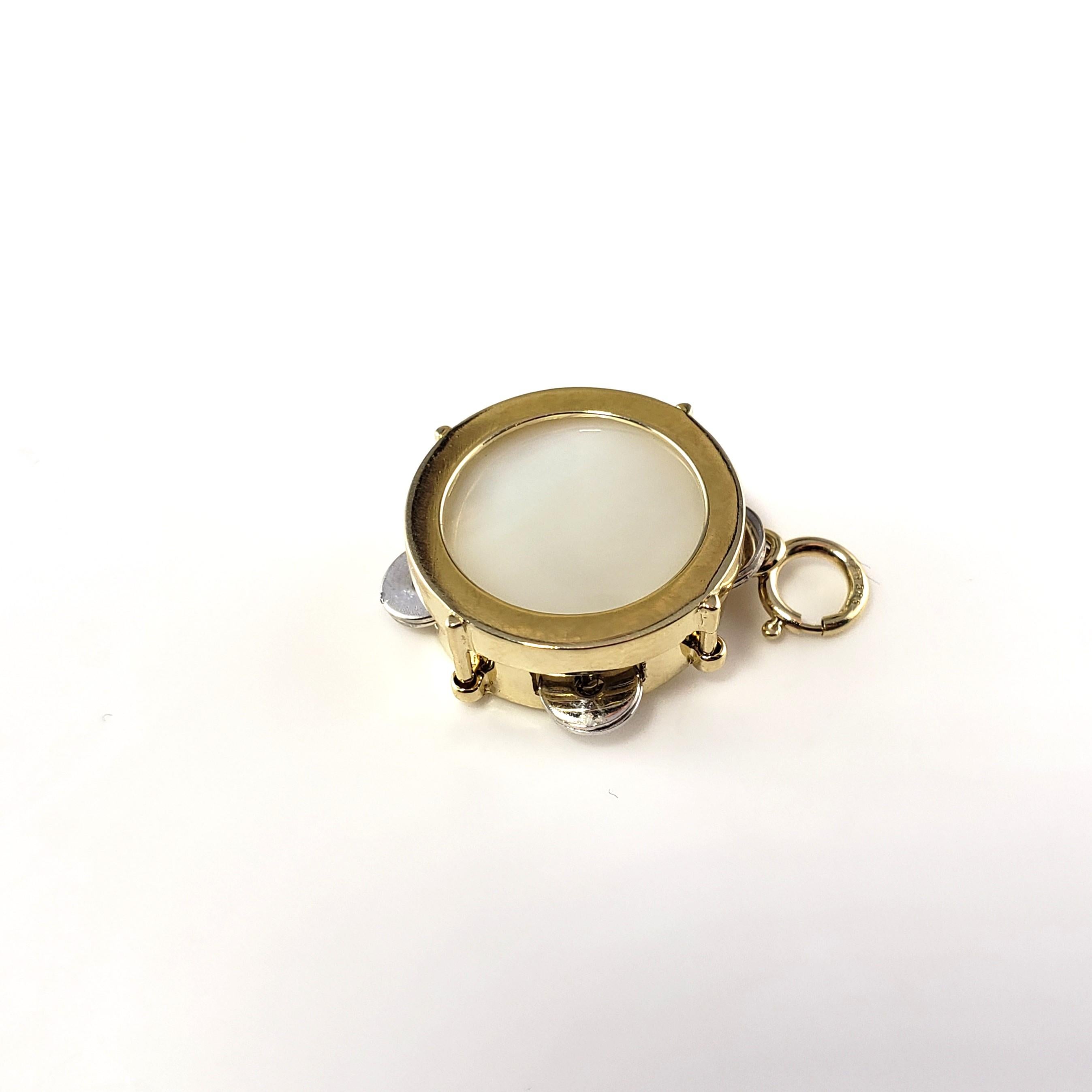 14 Karat Yellow Gold and Mother of Pearl Tambourine Charm For Sale 3