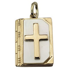 Vintage 14 Karat Yellow Gold and Mother of Pearl The Lord's Prayer Bible Charm