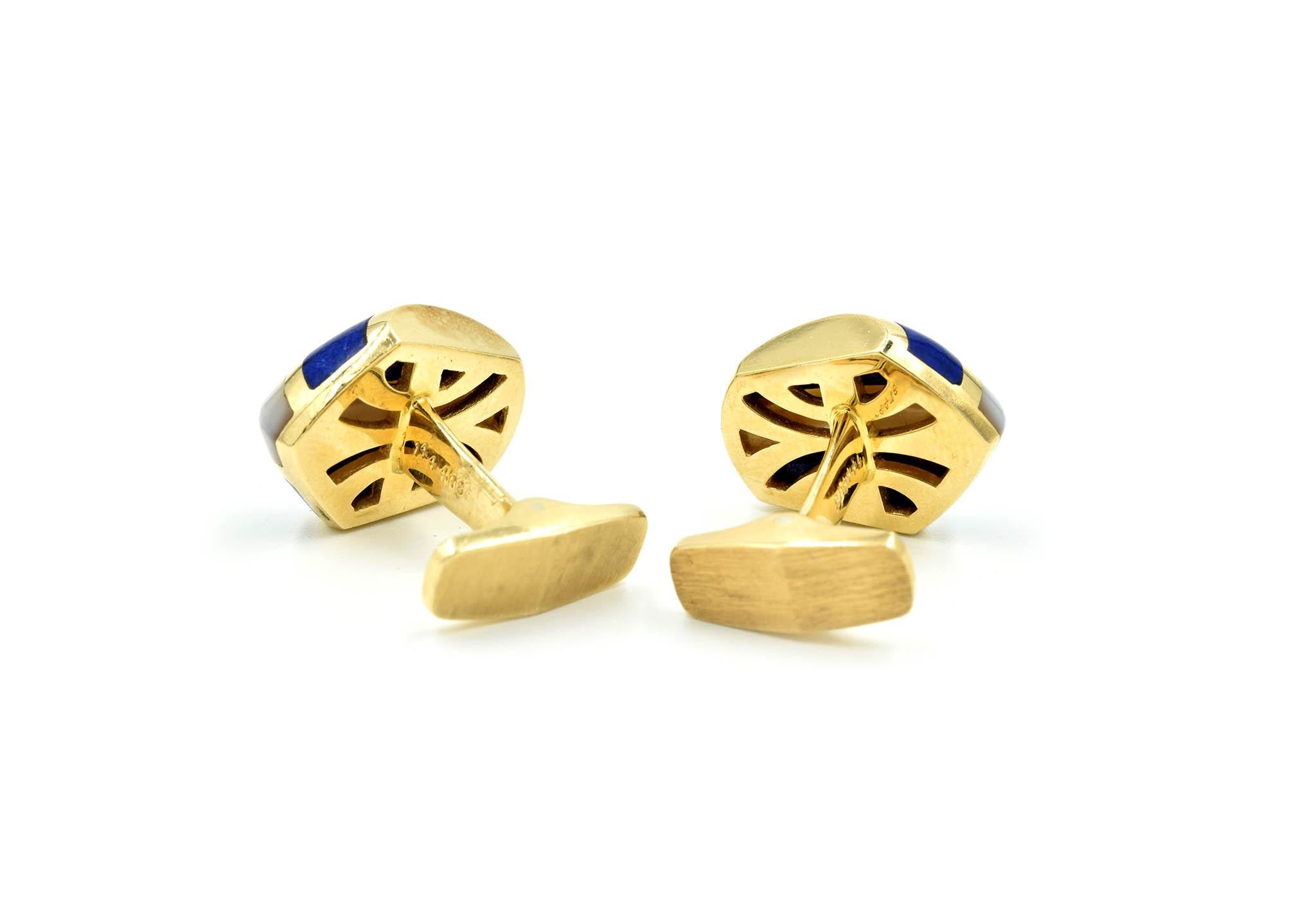 14 Karat Yellow Gold and Mother-of-Pearl with Lapis Inlay Cufflinks In New Condition In Scottsdale, AZ