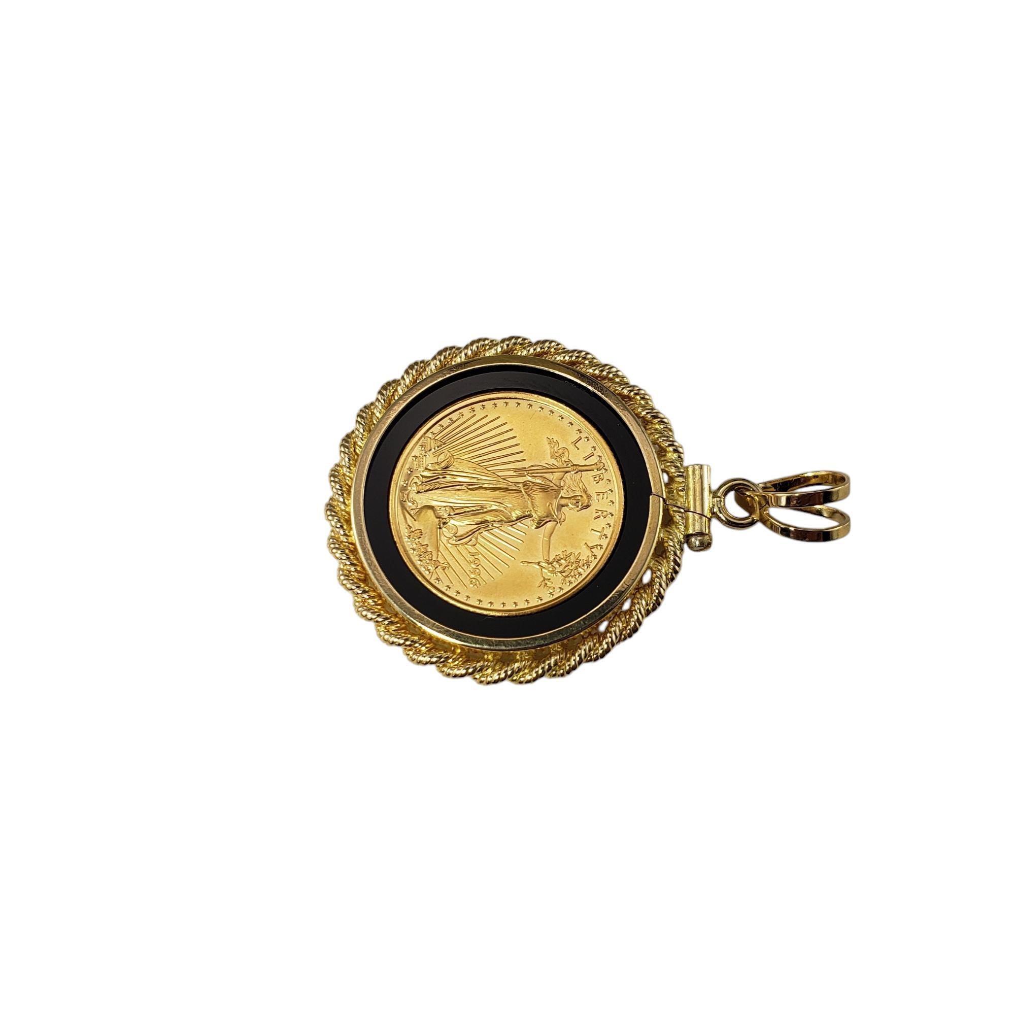14 Karat Yellow Gold and Onyx 1/10 Gold American Eagle Coin Pendant #19963 In Good Condition In Washington Depot, CT