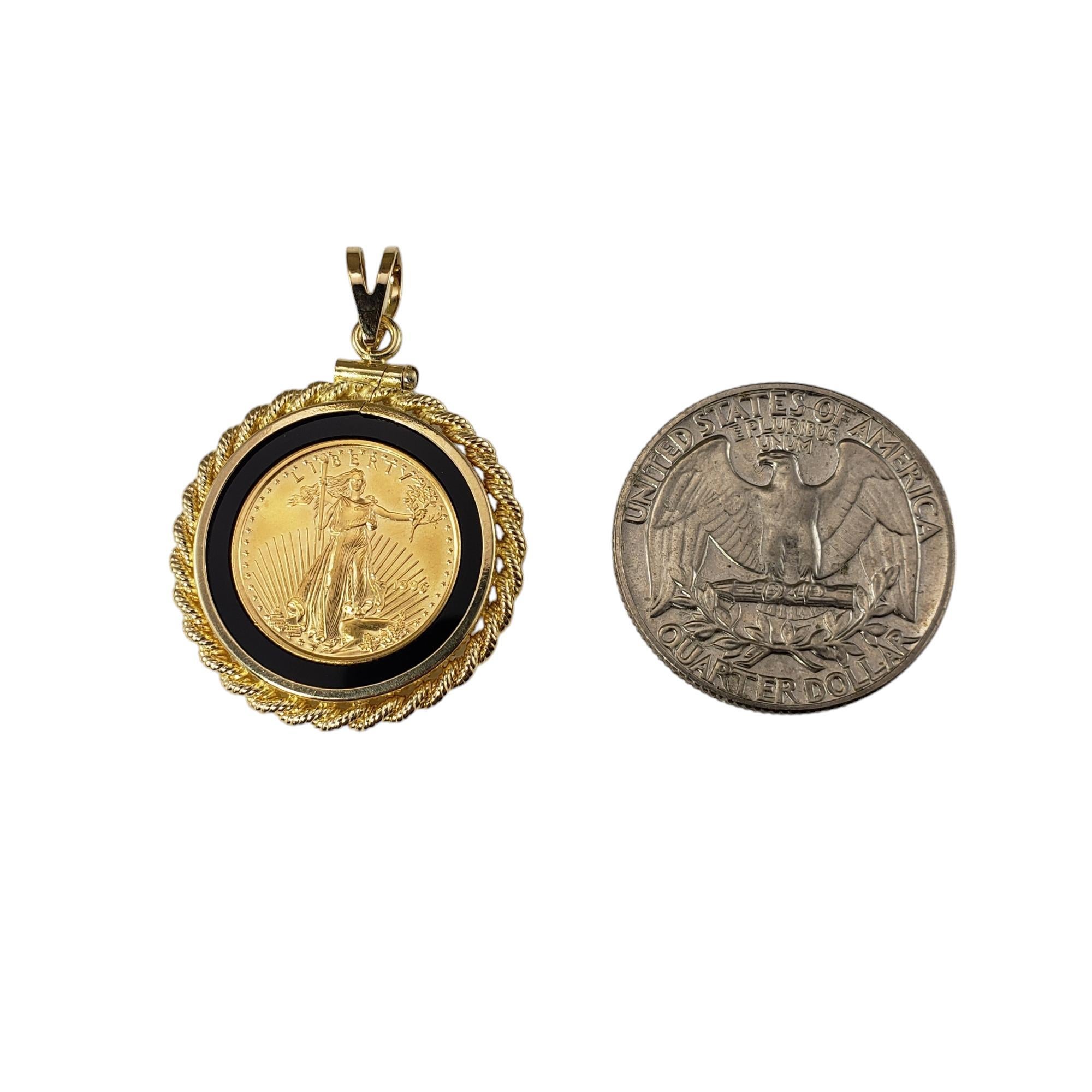 14 Karat Yellow Gold and Onyx 1/10 Gold American Eagle Coin Pendant #19963 2