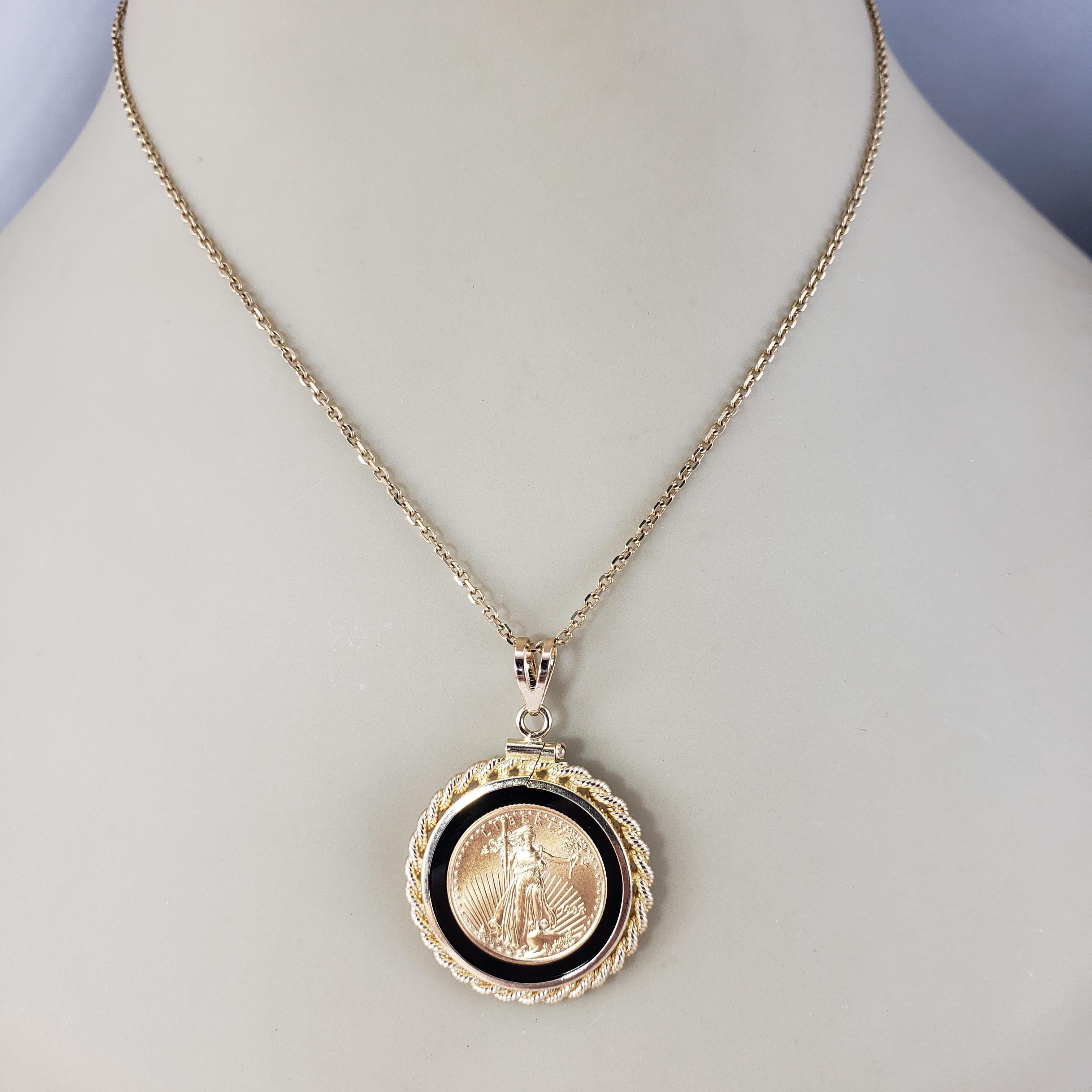 14 Karat Yellow Gold and Onyx 1/10 Gold American Eagle Coin Pendant #19963 3